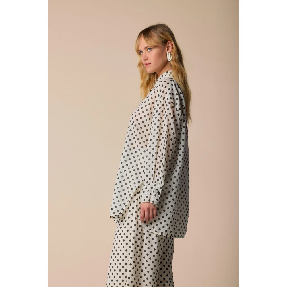 Kocca Gestippelde Roomkleurige Shirt met Lange Mouwen White Dames