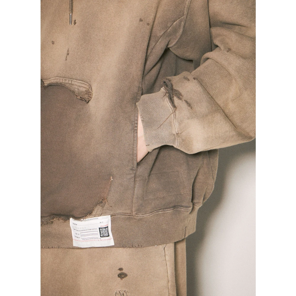 Mihara Yasuhiro Vervaagde katoenen fleece hoodie Brown Heren