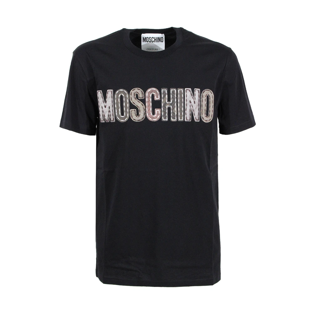 Moschino Zwart T-shirt met geborduurd logo Black Heren