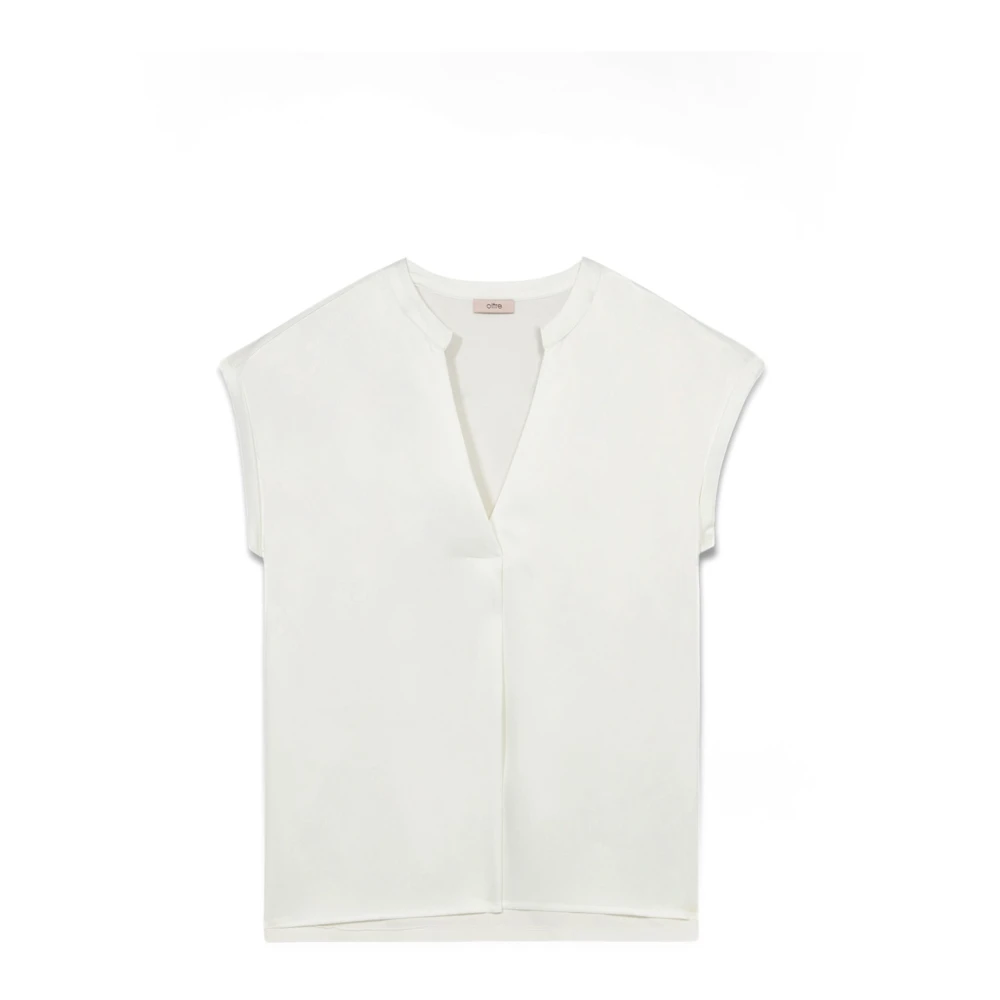 Oltre V-hals T-shirt van twee materialen White Dames