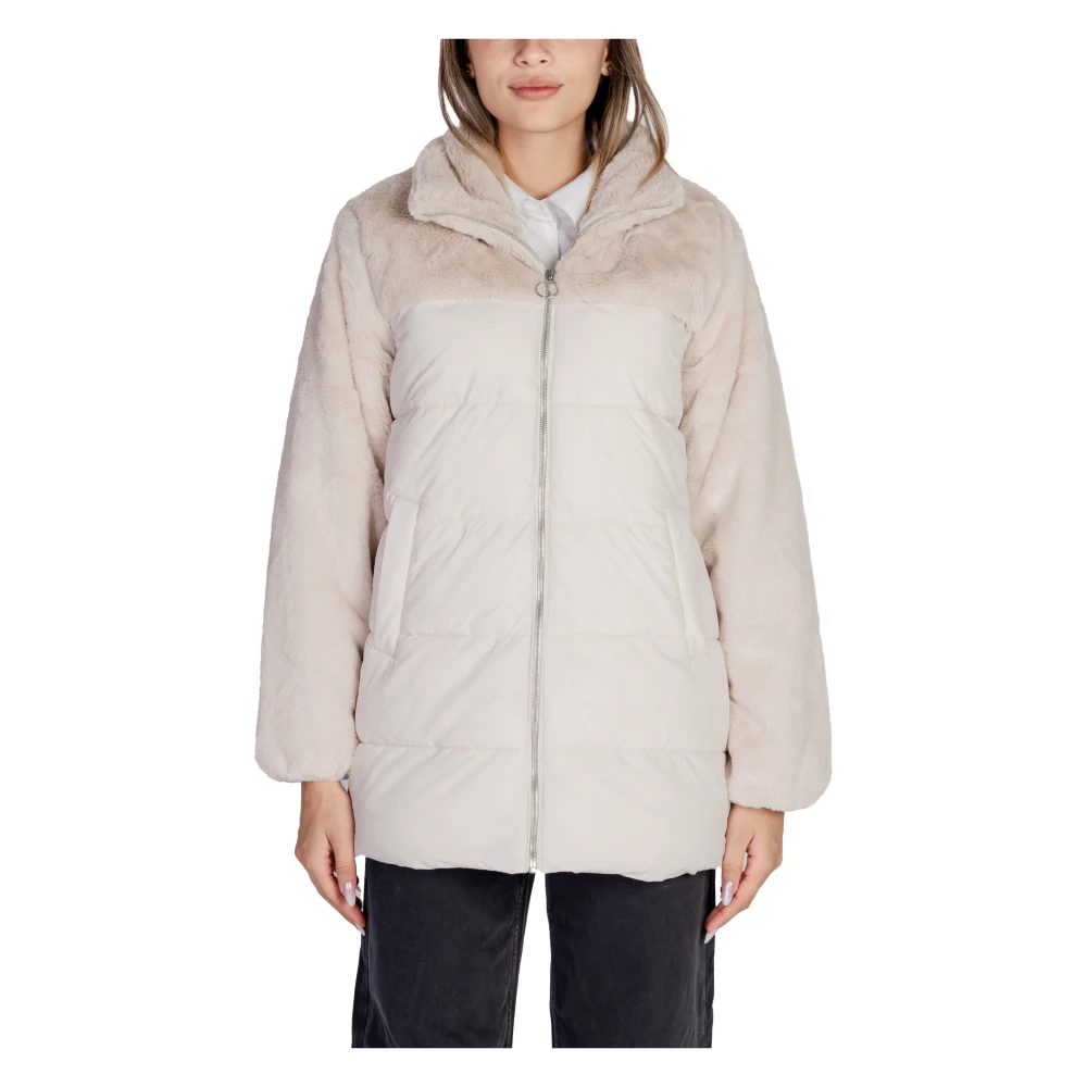 Only Bont Puffer Mix Jas voor Vrouwen Beige Dames