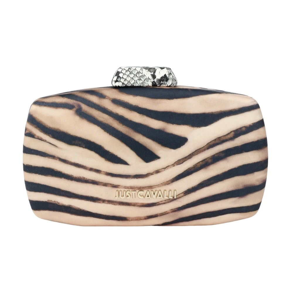Just Cavalli Beige Zebraprint Clutch Tas Brown Dames