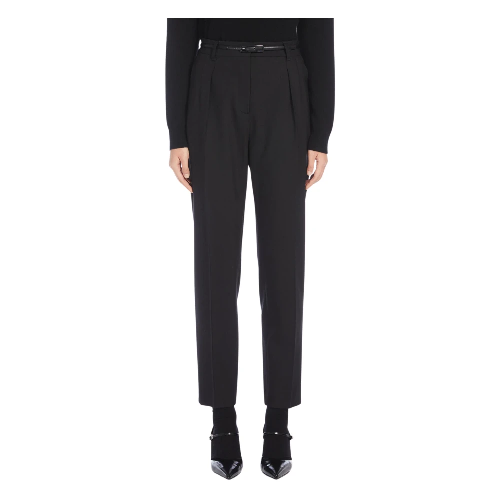 Max Mara Studio Wortellijn Wollen Broek Zwart Black Dames