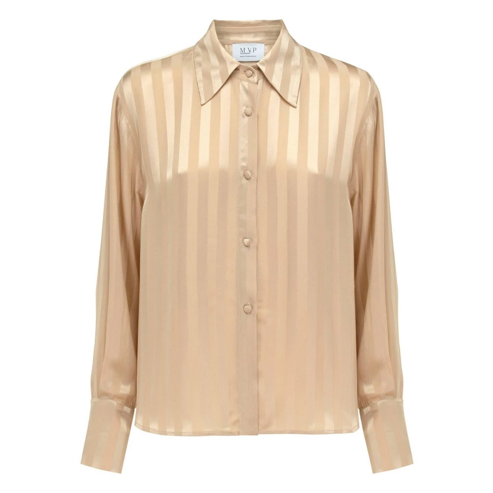 MVP wardrobe Verticaal Gestreepte Viscose Shirt Beige Dames