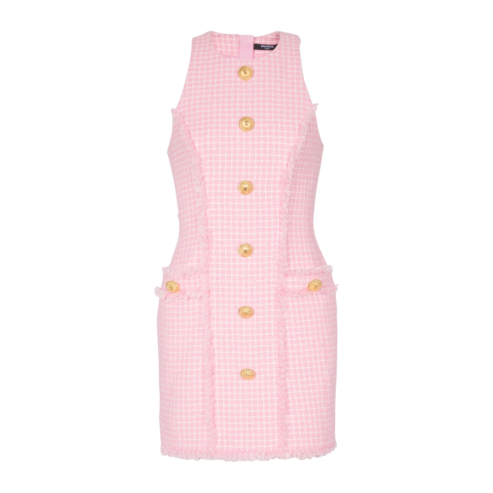 Balmain Tweed mini-jurk met knoop met reliëf Roze