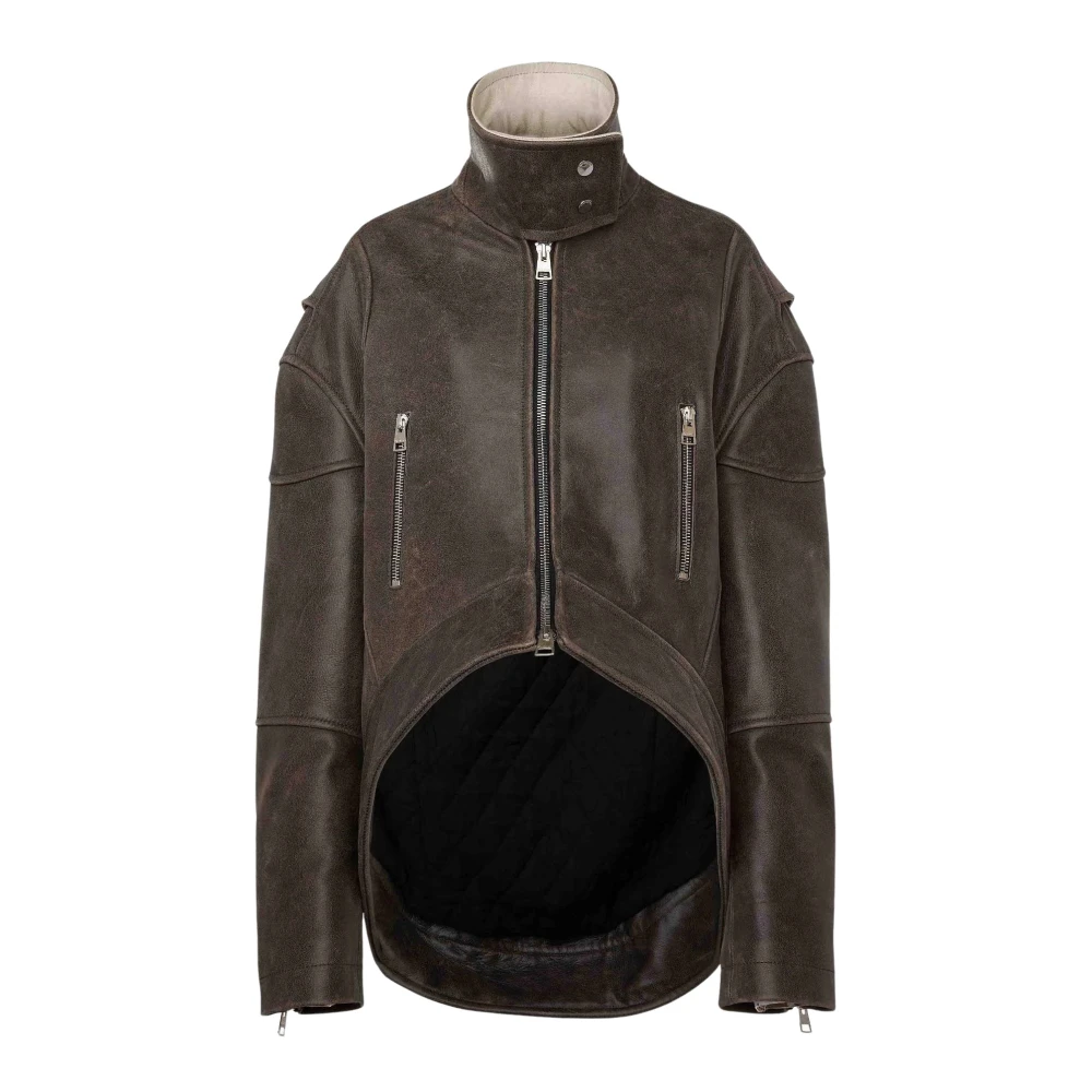 JW Anderson Verweerd Leren Hoge Hals Jas Brown Dames