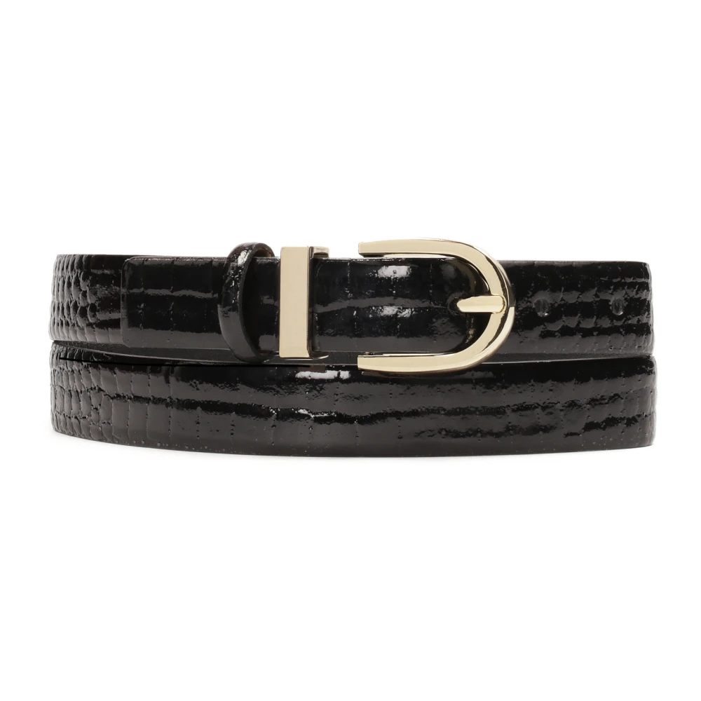 Kazar Kvinno Svart Accessoarer Dam, 90 Cm, Läder, Lackbälte Med Präglat Tryck