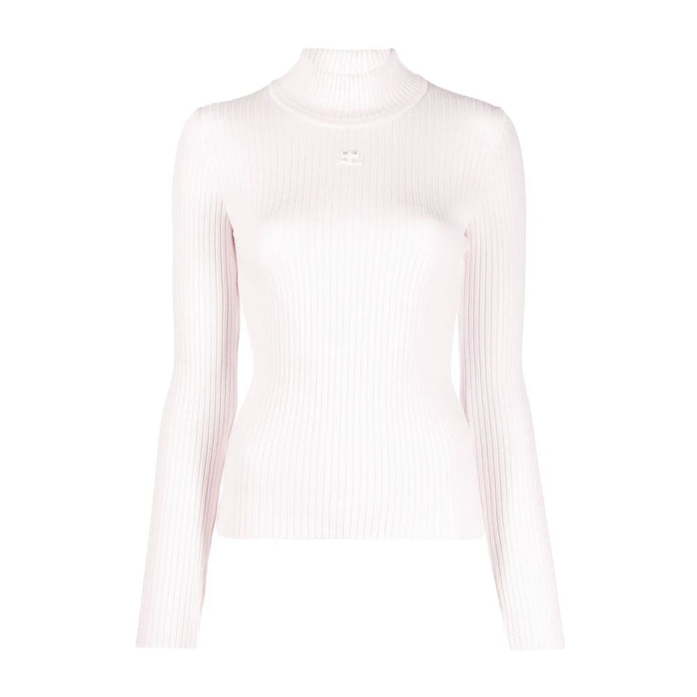 Courrèges Roze Geribbelde Gebreide Coltrui Pink Dames