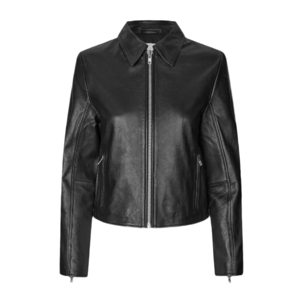 Samsøe Samsøe Black Shiloh Leather Jacket - Female - Leather Jackets - S - Jackets