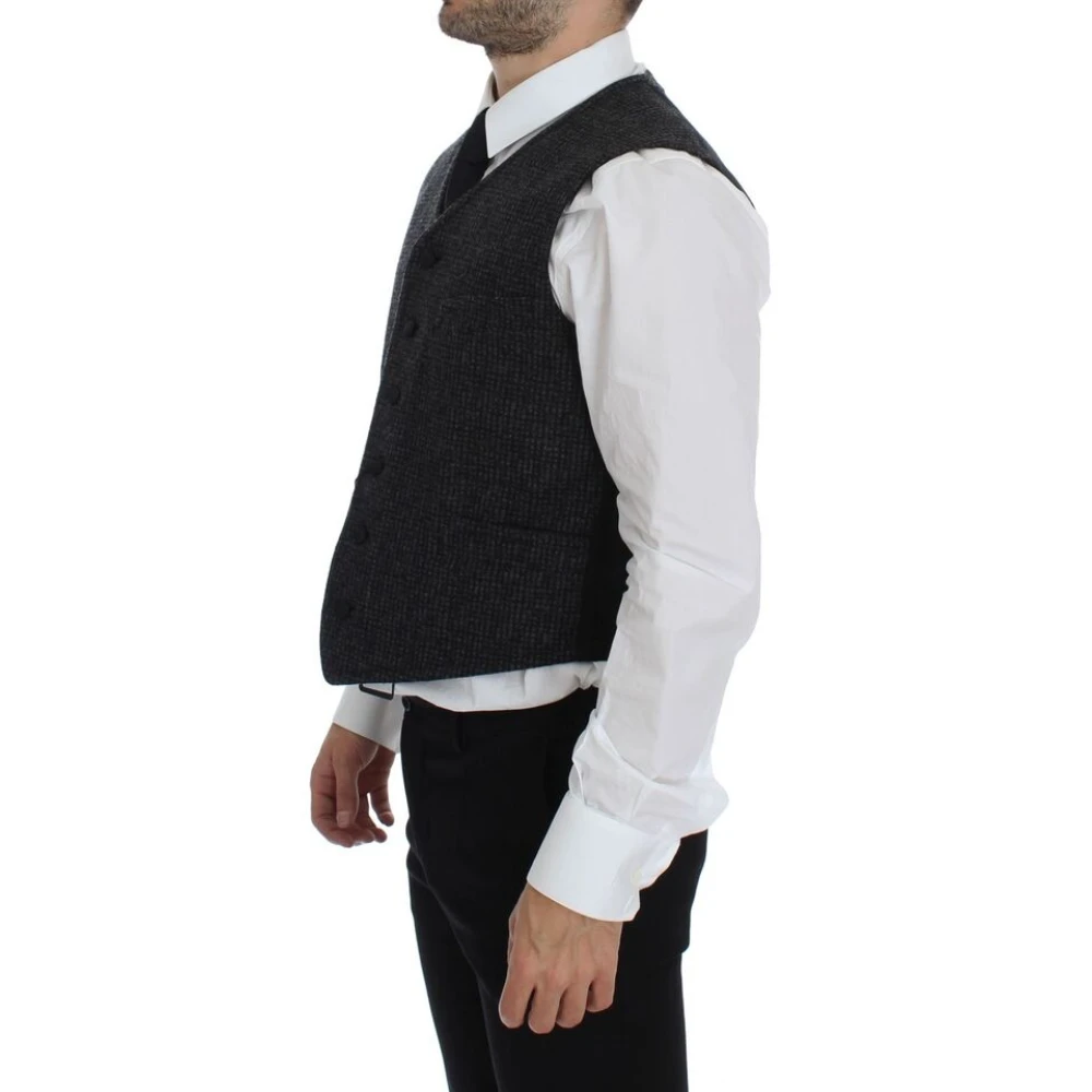 Dolce & Gabbana Elegante Grijze Wollen Blend Vest Gray Heren