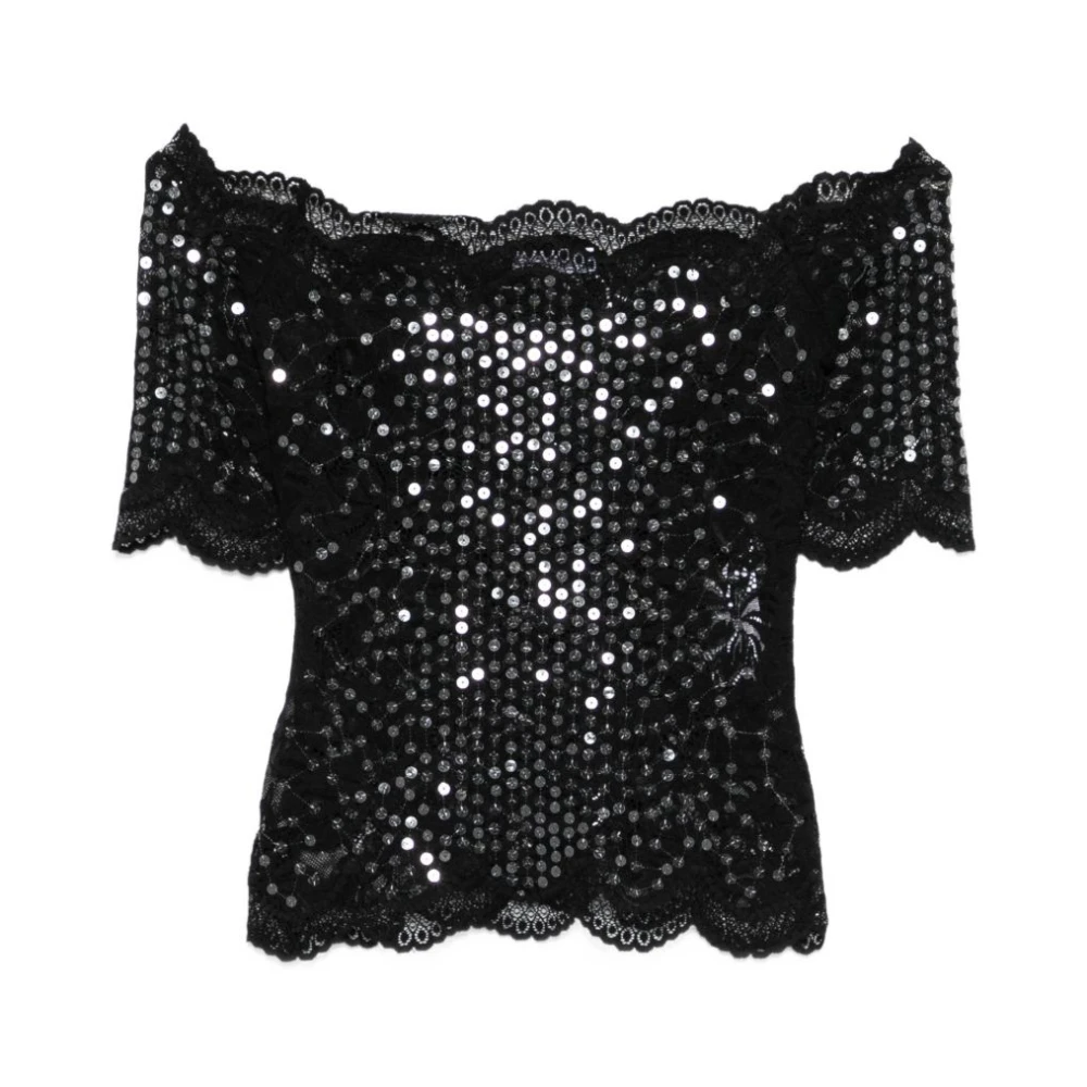 Rabanne Women's Black Sequin Lace Top - Blouses - Xs - Blouses & Shirts