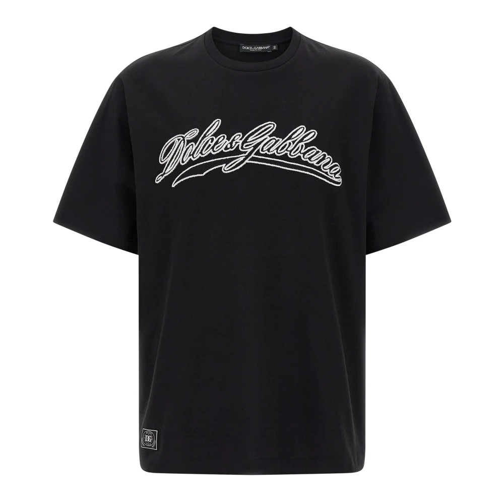 Dolce & Gabbana Men's Black T-Shirts, S, Cotton T-Shirt With Logo Embroidery