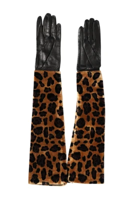Leopardläder Handskar med vantar i armbågslängd