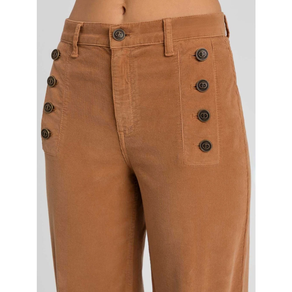 Twinset Wijde Pijp Sandy Brown Katoenen Broek Brown Dames