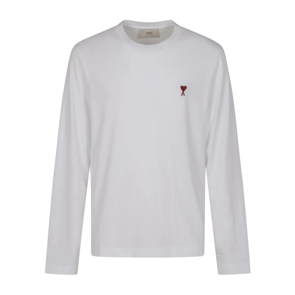 Ami Paris Long Sleeve T-Shirts, Male, S, Quota Long Sleeve T-Shirt White