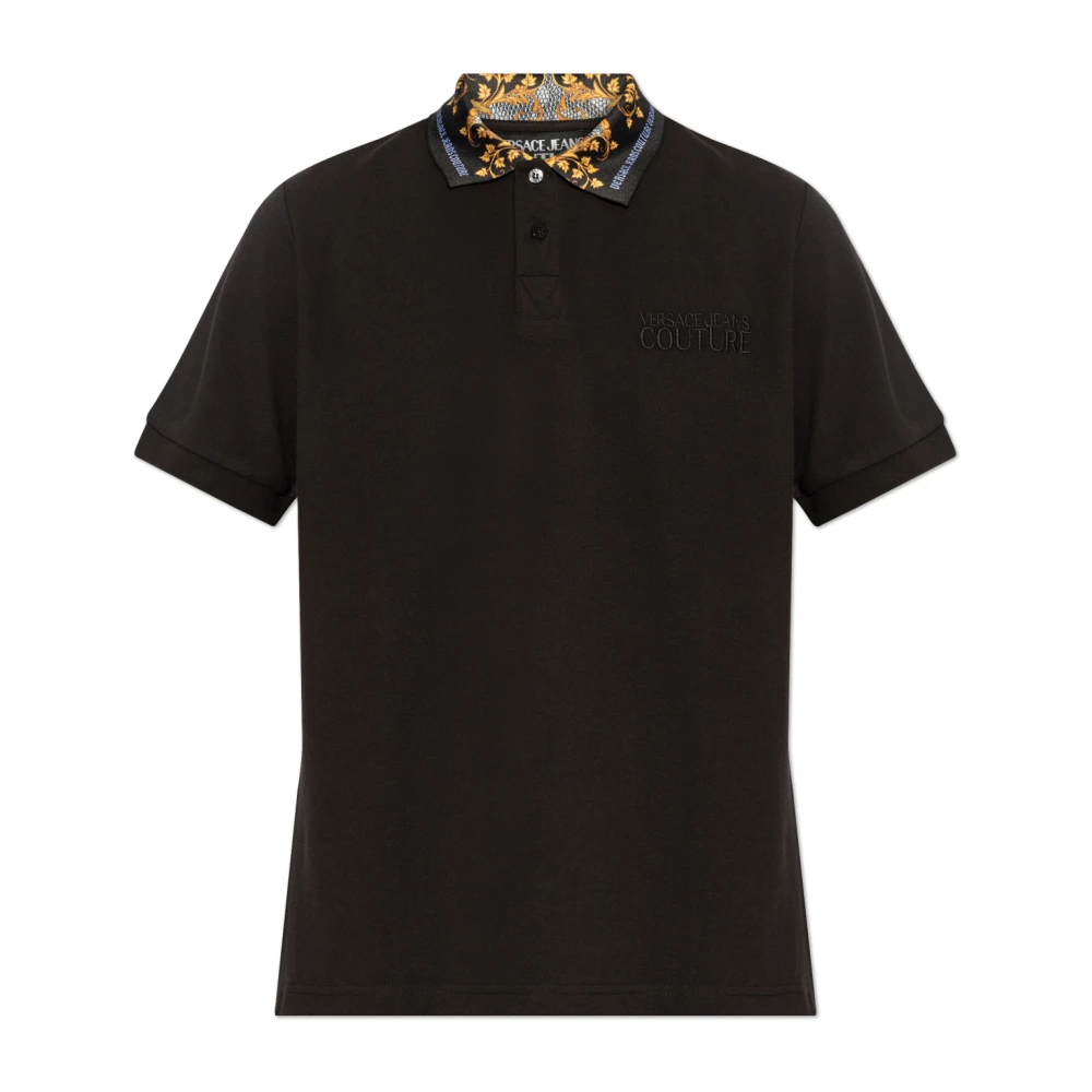 Versace Jeans Couture Polo med Barocco-tryck på kragen Black, Herr