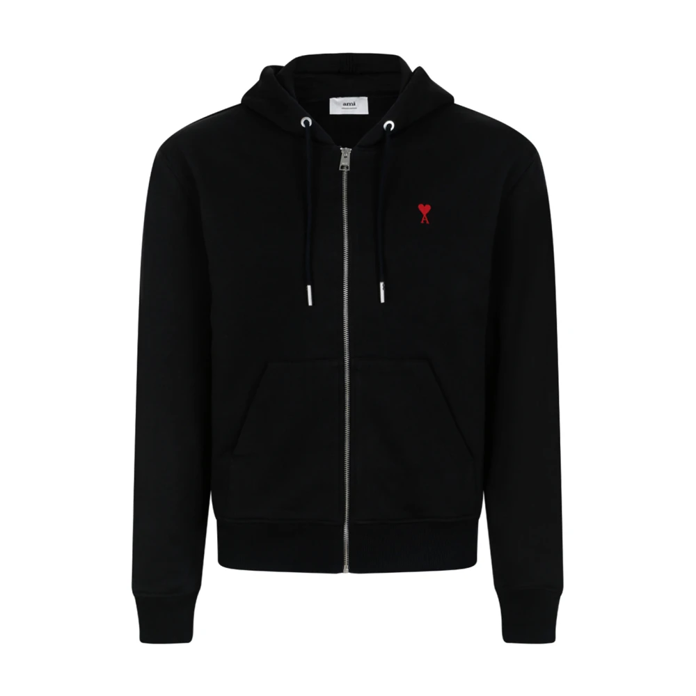 Ami Paris Men's Black Zip-Throughs, L, Ami De Coeur Zipped Hoodie