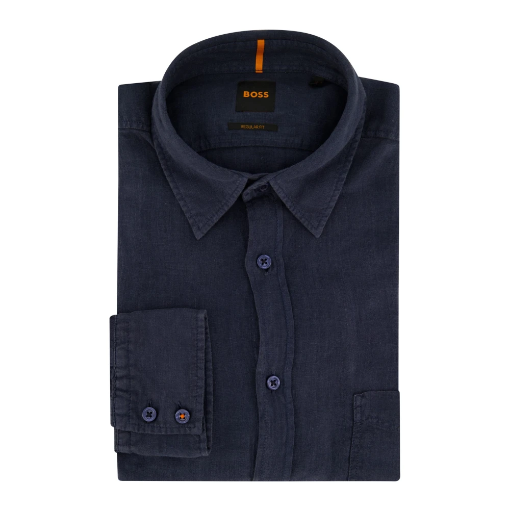 Hugo Boss Casual Donkerblauw Linnen Overhemd Blue Heren