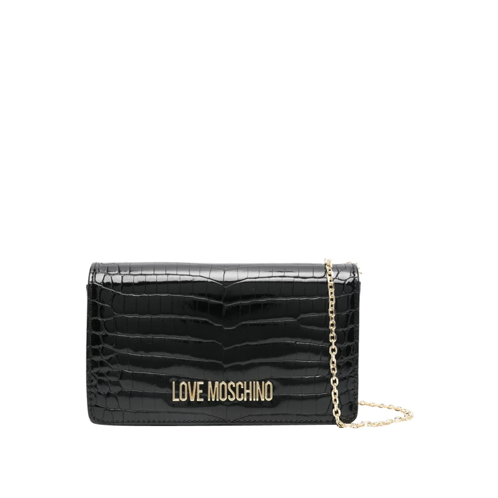 Love Moschino Zwarte Krokodil Logo Schoudertas Black Dames