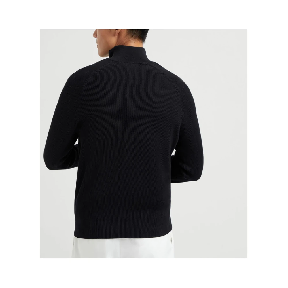 BRUNELLO CUCINELLI Zwarte Rits Hoge Hals Trui Black Heren