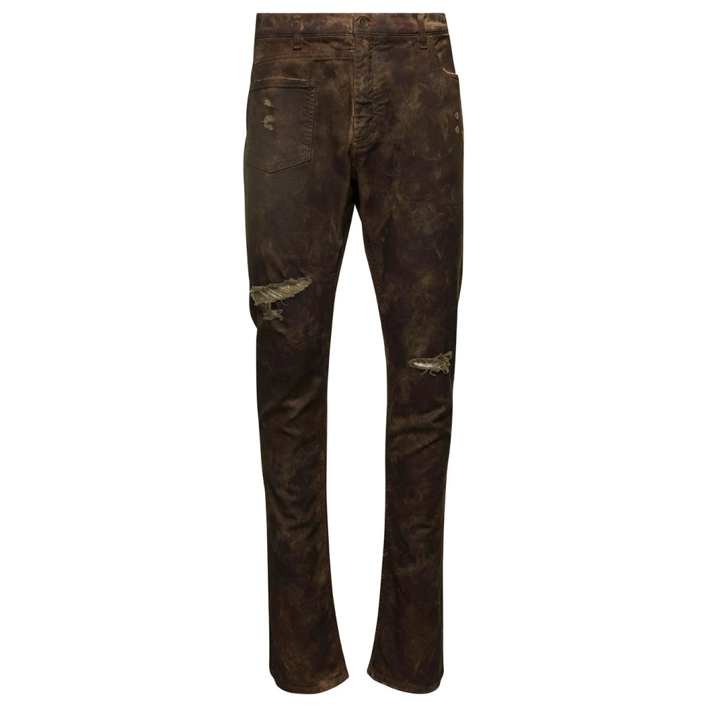 Dolce & Gabbana Bruna Ripped Jeans med Metall Logo Brown, Herr