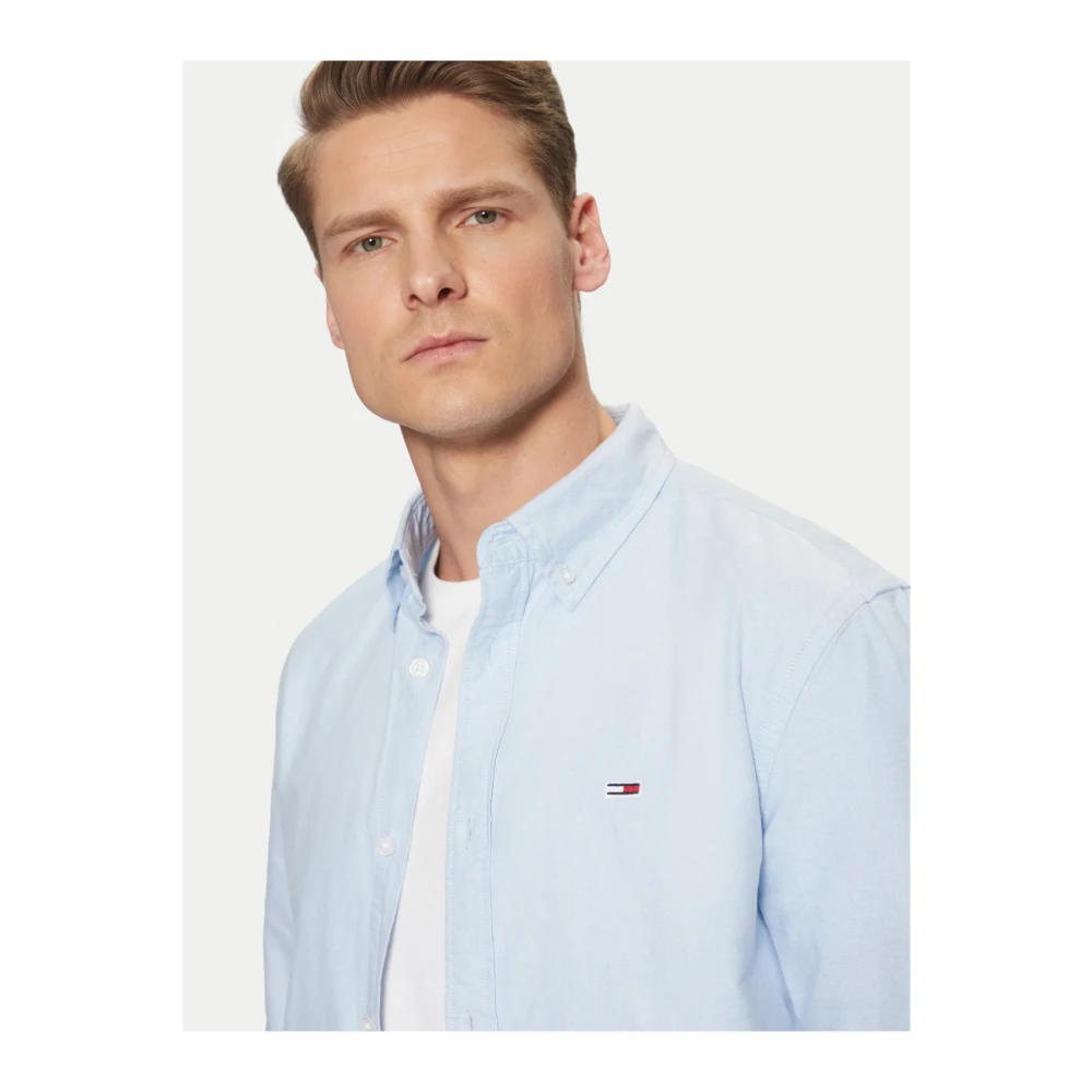 Tommy Jeans Blauw Logo Katoenen Overhemd Blue Heren