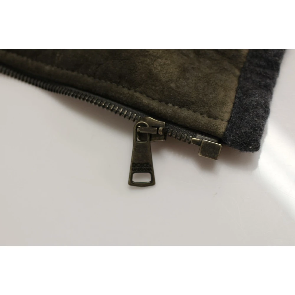 Dolce & Gabbana Elegante Leren en Wollen Jas Brown Heren
