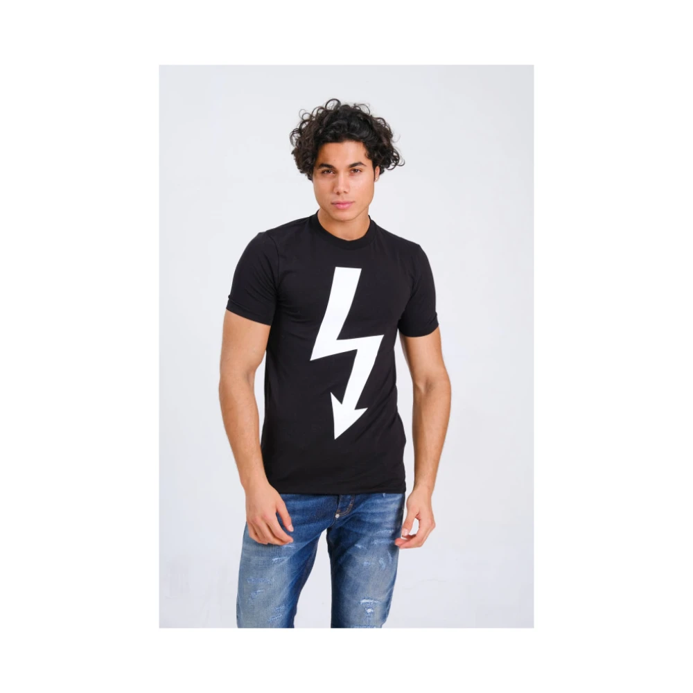 Neil Barrett Zwart Slim Fit T-Shirt met Bedrukt Logo Black Heren