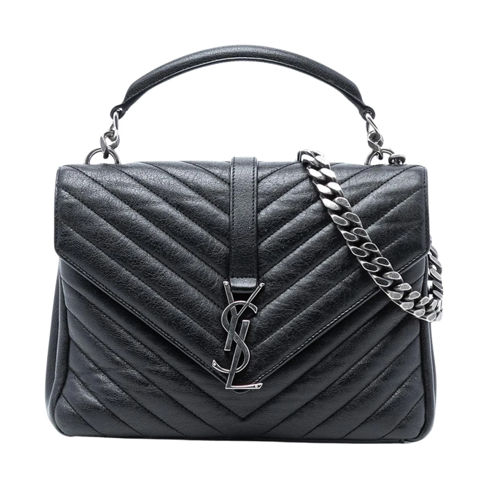 Saint Laurent Vintage Women's Black Pre-Owned Vintage Chevron Leather Satchel Bag