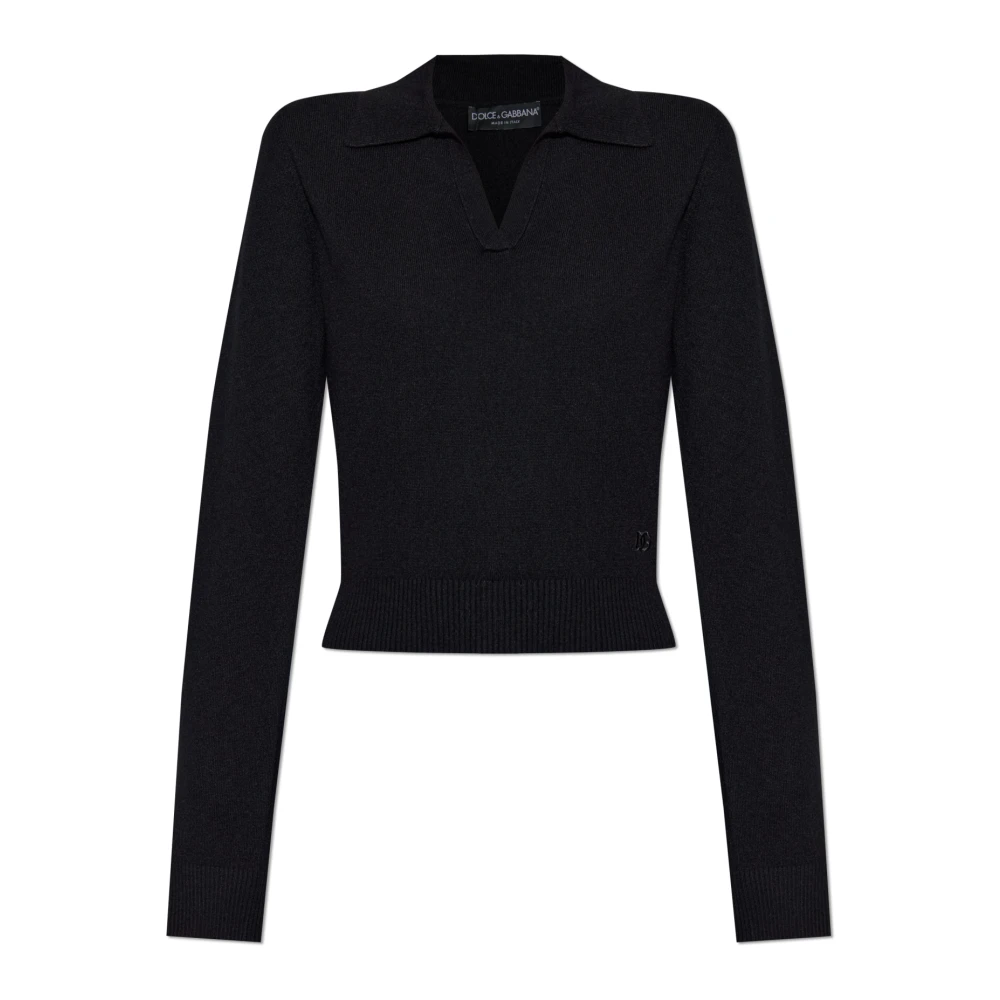 Dolce & Gabbana Women's Black Cashmere Polo - Cashmere Knitwear - L - Knitwear
