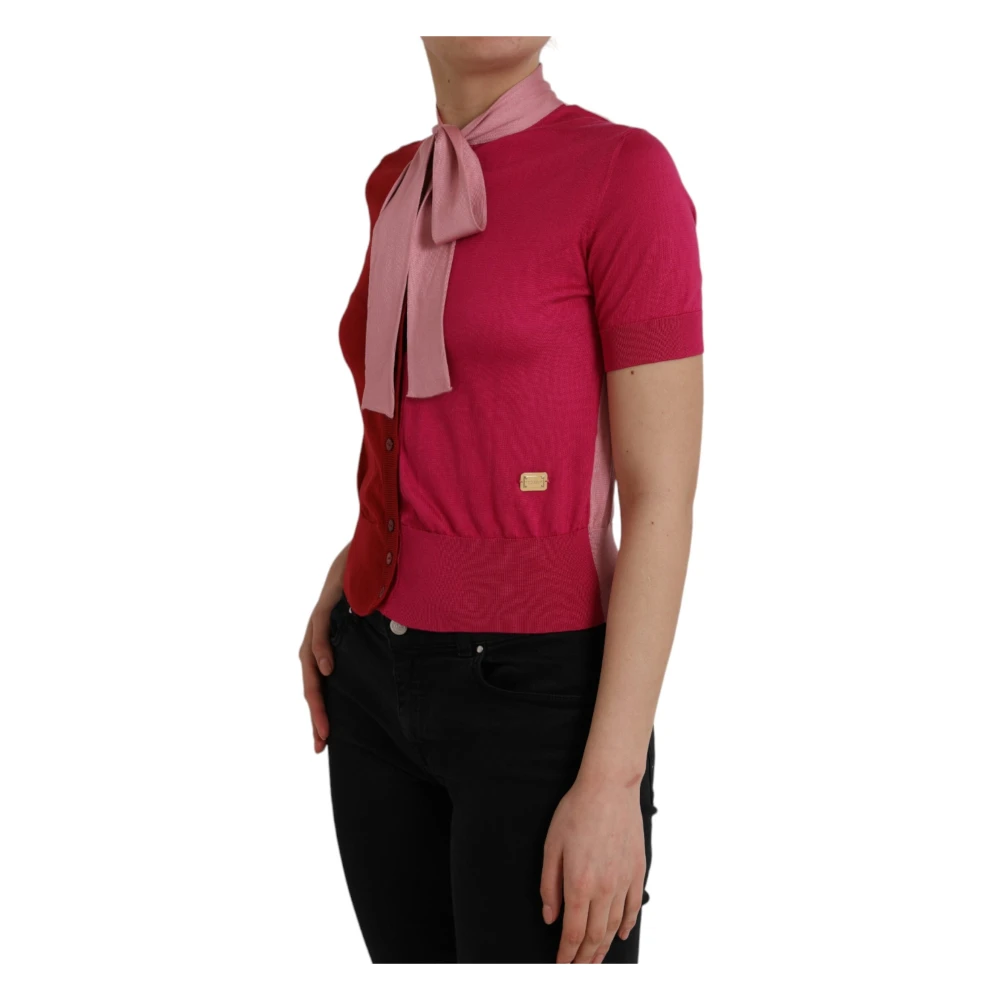 Dolce & Gabbana Roze zijden blouse met Ascot-kraag Pink Dames