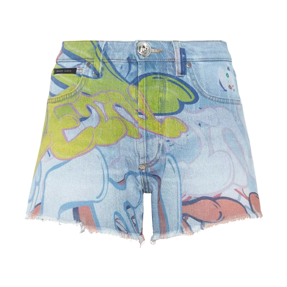 Philipp Plein Graffiti Bombing Denim Shorts Multicolor Dames