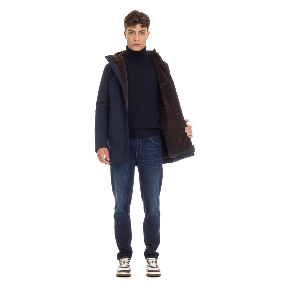 Herno Blauwe Parka met Verstelbare Capuchon Blue Heren