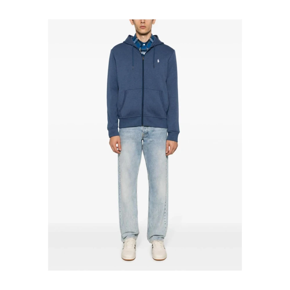 Polo Ralph Lauren Blauwe Heather Dubbelgebreide Hoodie Blue Heren