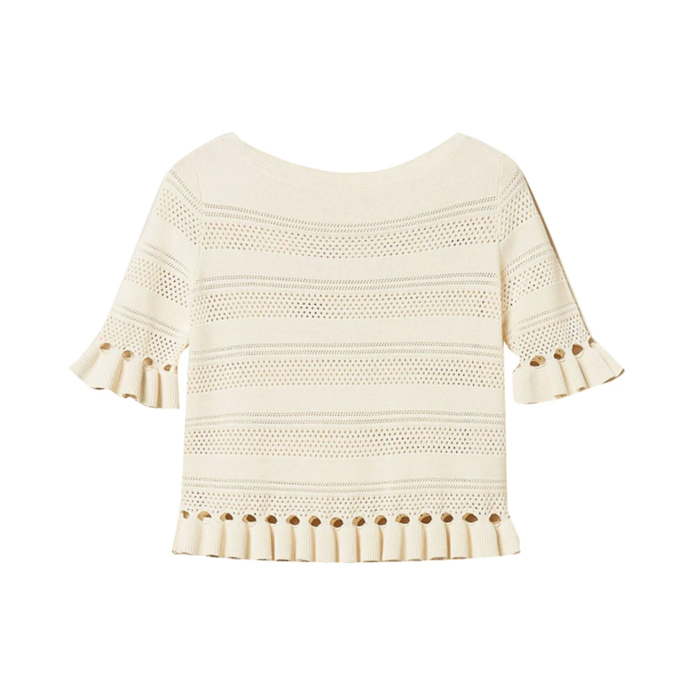 Twinset Women's Beige Round-Neck Knitwear, L, Ruffled Jumper