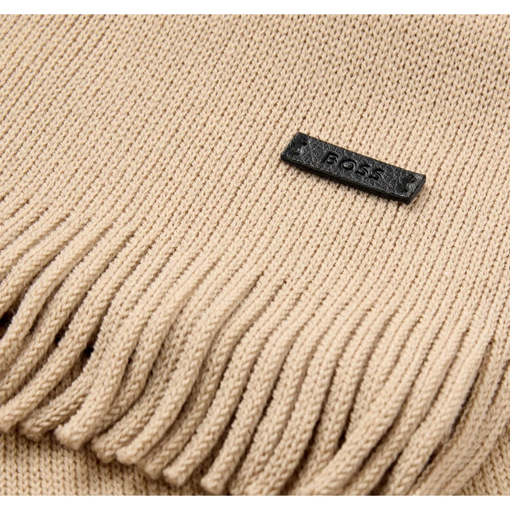 Hugo Boss Wollen Sjaal met Franjes Beige Heren