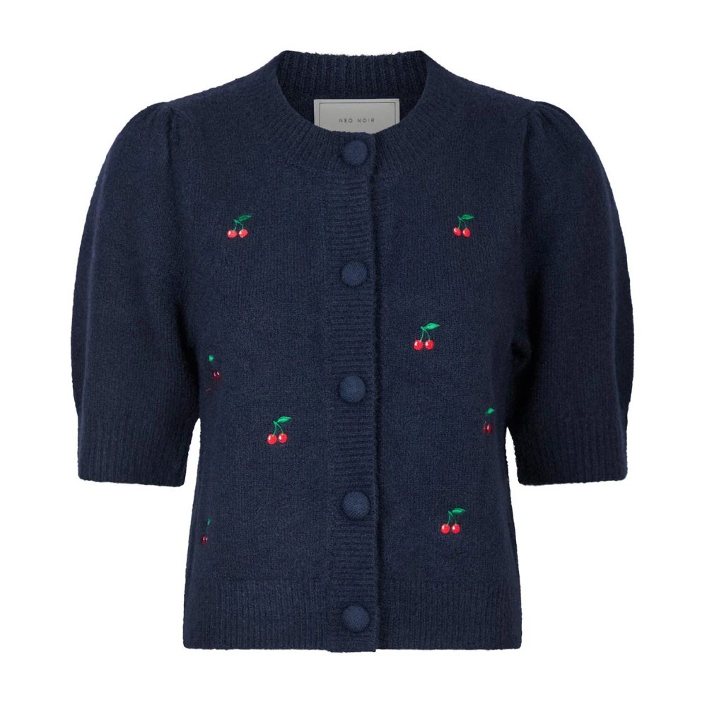 NEO NOIR Geborduurde Kersen Cropped Trui Blue Dames