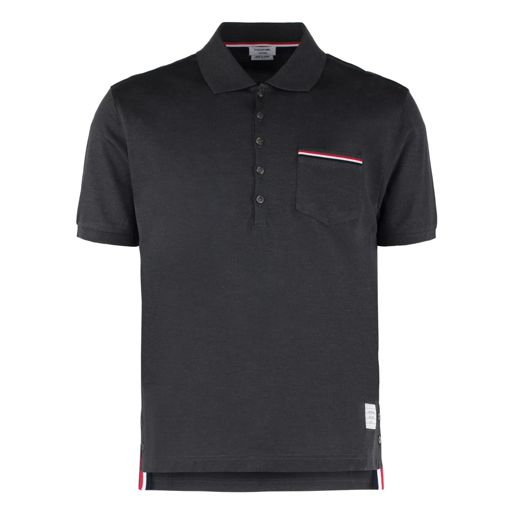 Thom Browne Men's Gray Cotton Polo Shirt With Tricolor Detail