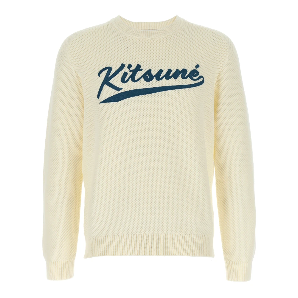 Maison Kitsuné Men's White Round-Neck Knitwear, M, Kitsune Varsity Jumper
