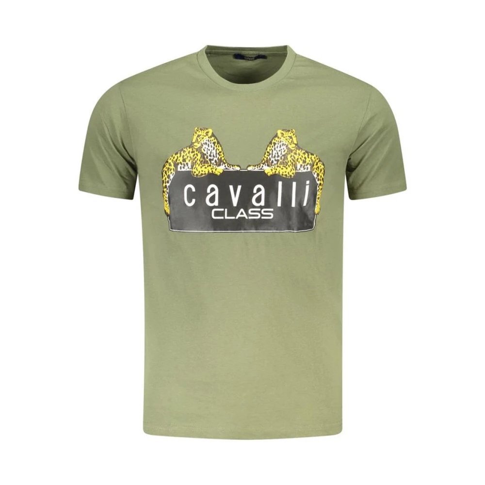 Cavalli Class Men's Green Leopard Graphic Tee