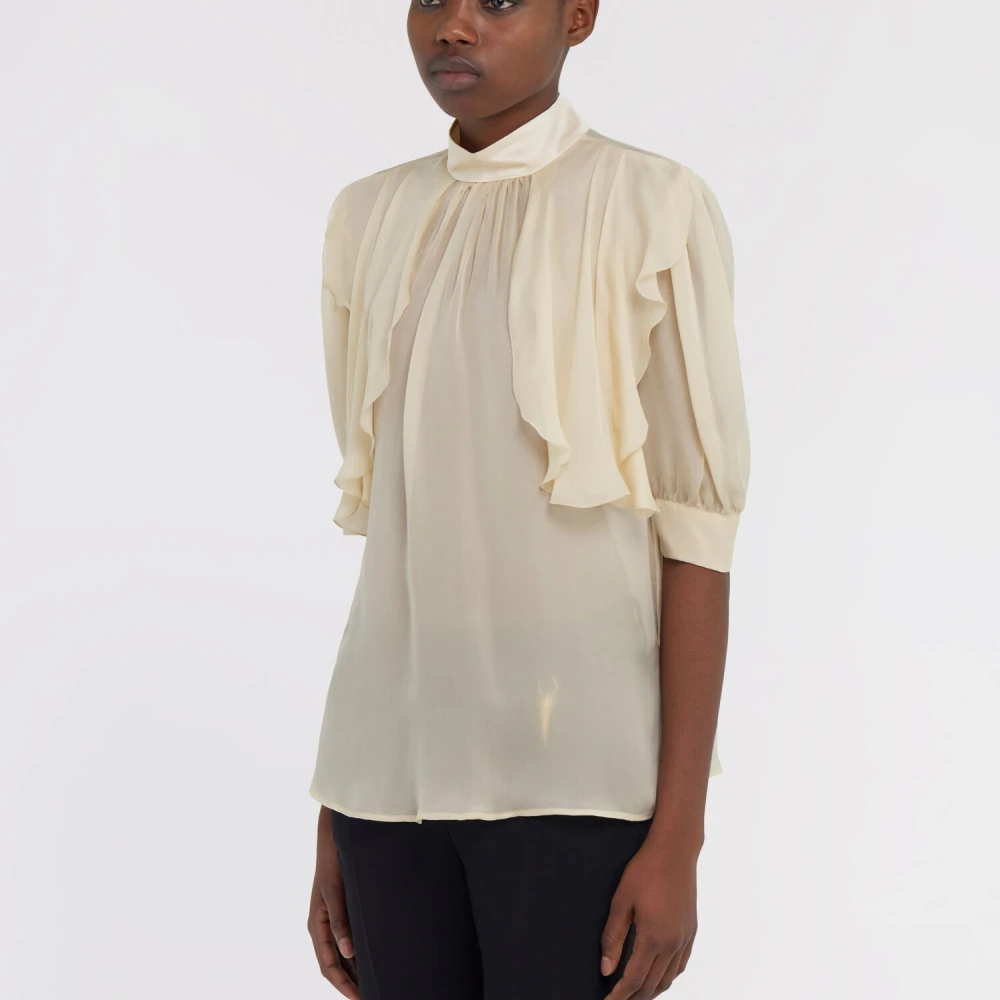 Roberto Cavalli Hoge hals doorschijnende blouse Beige Dames