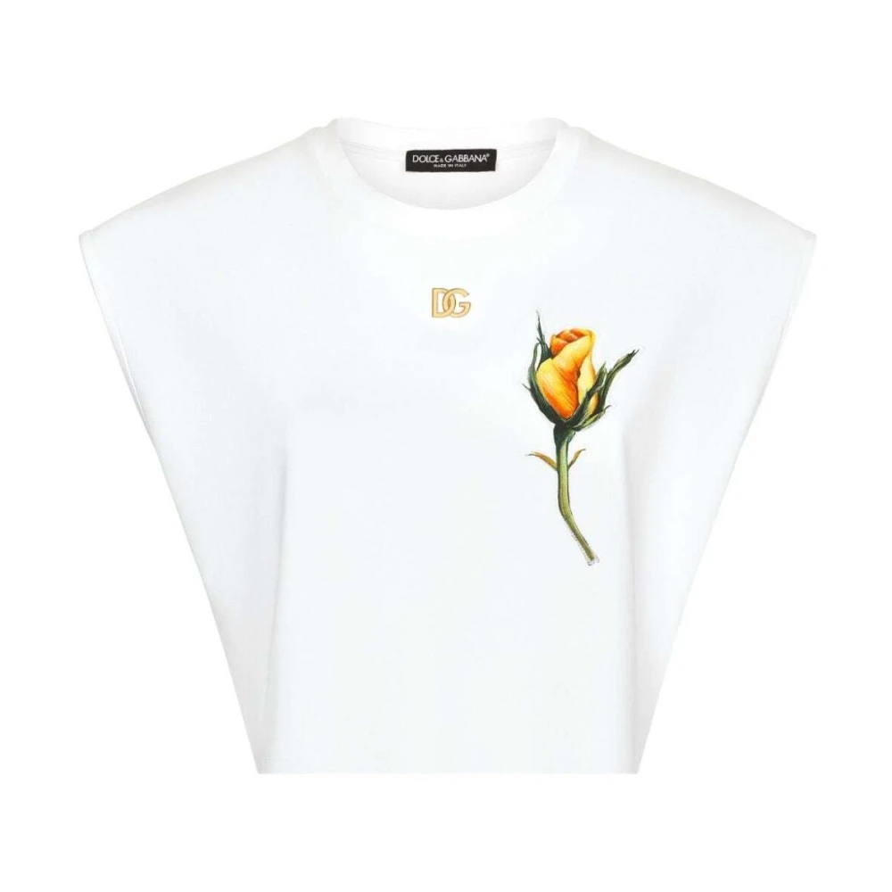 Dolce & Gabbana Bloemenapplicatie Cropped T-Shirt White Dames