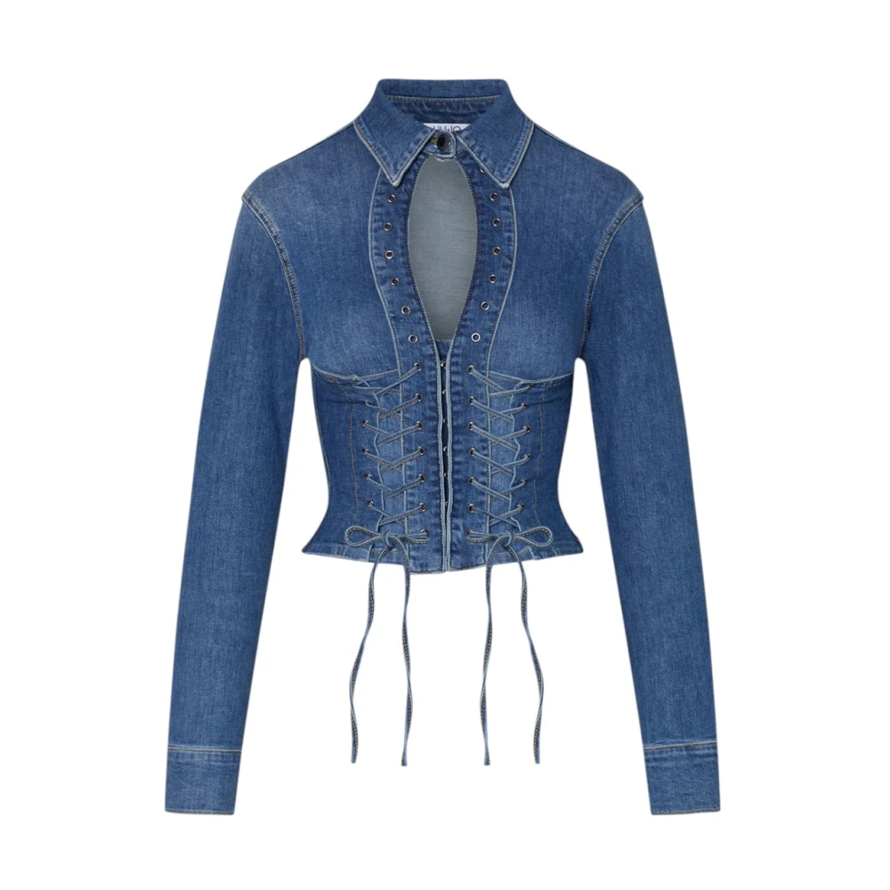 Liu Jo Femme Bleu - Chemise En Denim Slim Avec Découpe Et Détails Lacés - Blouses Et Chemises - Taille: 40 Fr