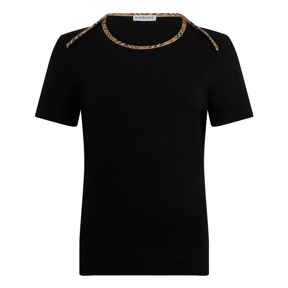 Burberry Women's Black Check Trim Cotton T-Shirt