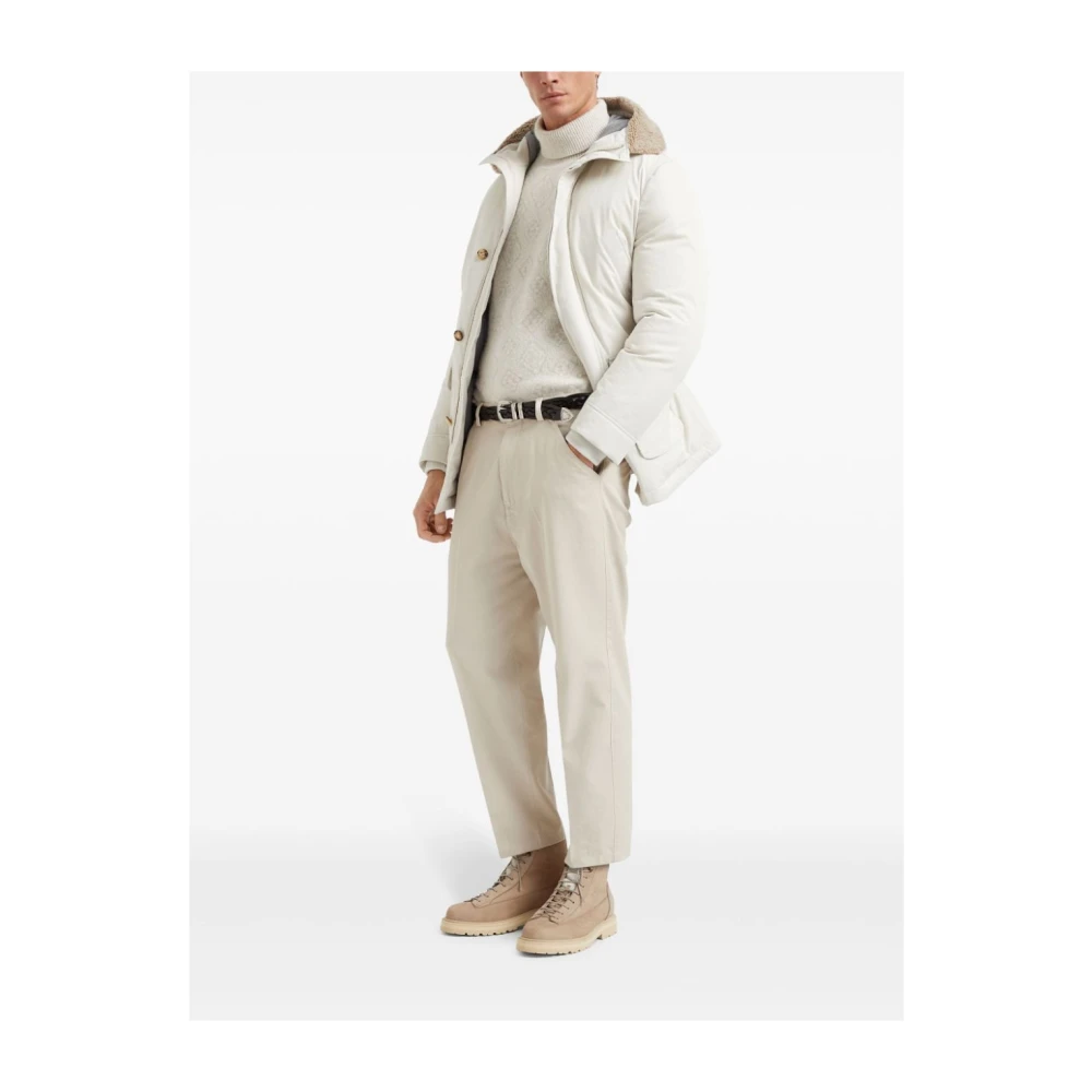 BRUNELLO CUCINELLI Beige Katoenen Broek met Voorknoop Beige Heren