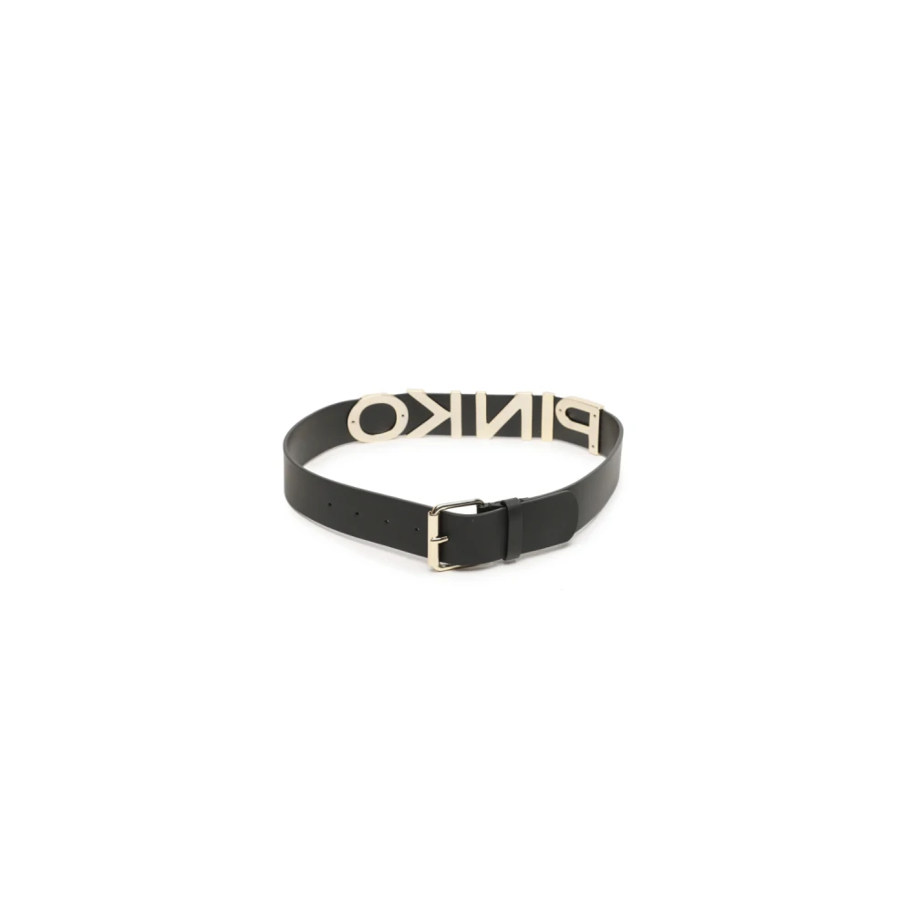 Pinko Unisex Black Love Letter H4 Belt - Belts - Xs - Accessories