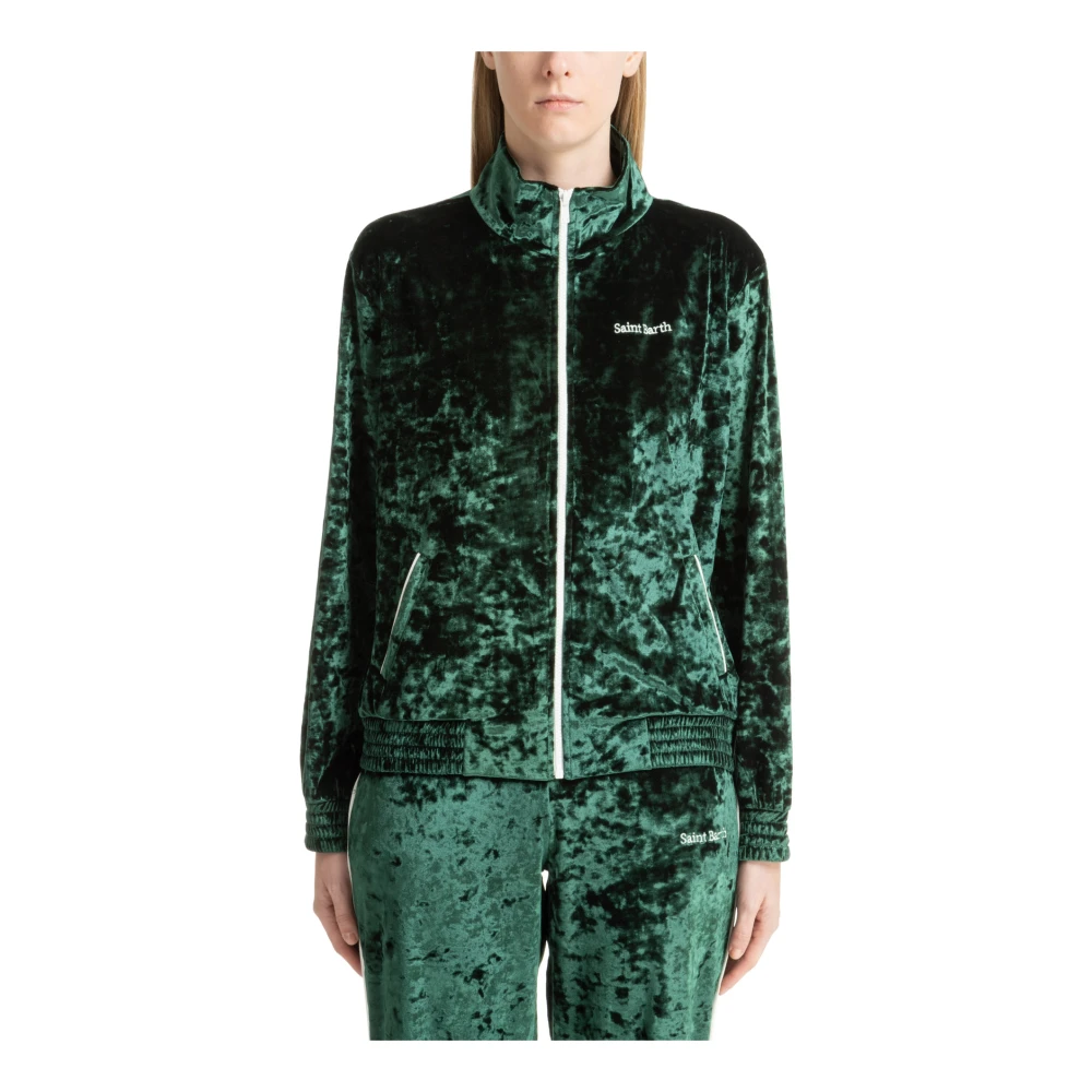 MC2 Saint Barth Effen Sweatshirt met Rits en Zakken Green Dames