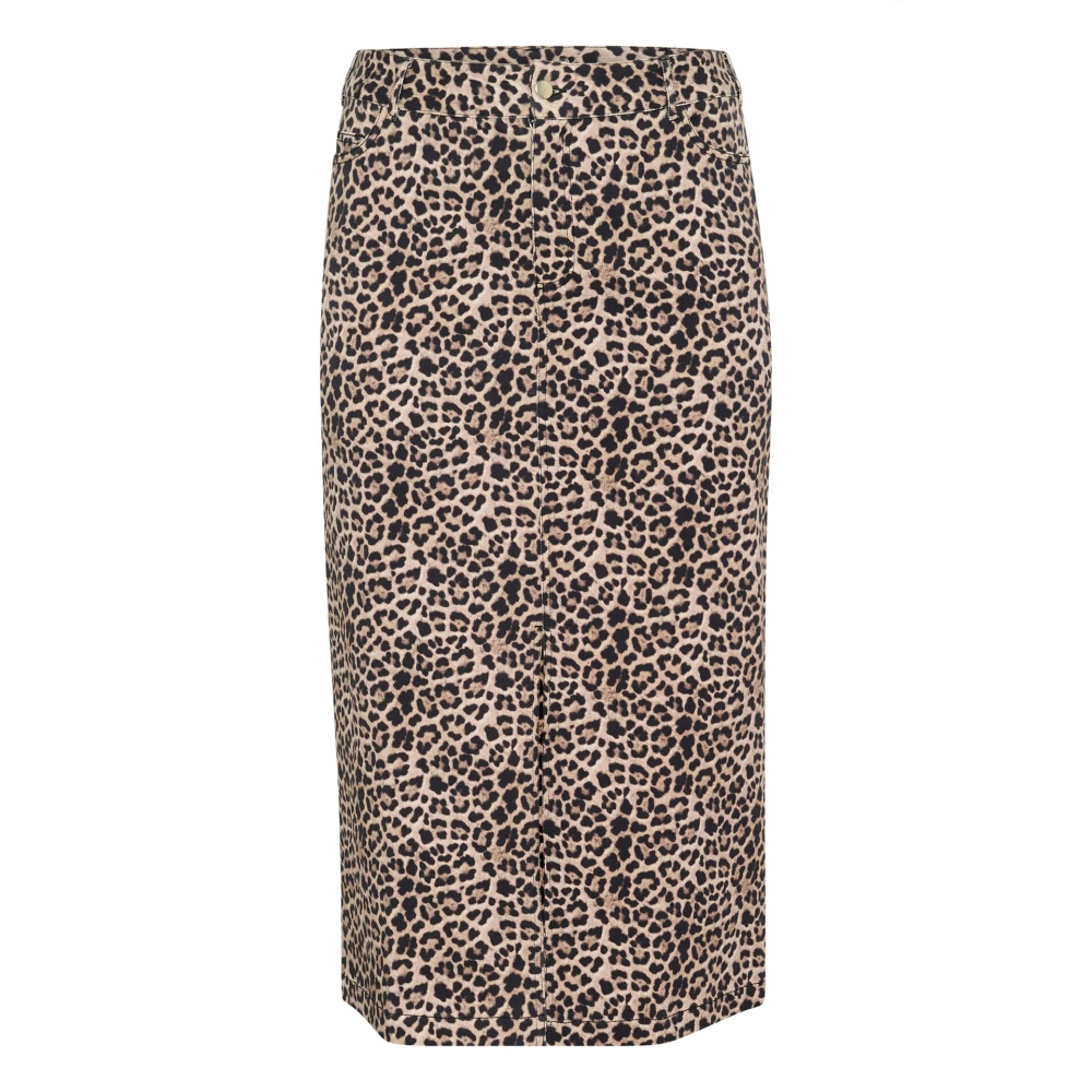 Kaffe Curve Denimkjol Leopardmönster Brown, Dam