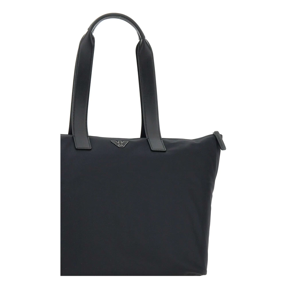 Emporio Armani Zwarte Nylon Shopper Handtas met Leren Inzetstukken Black Heren