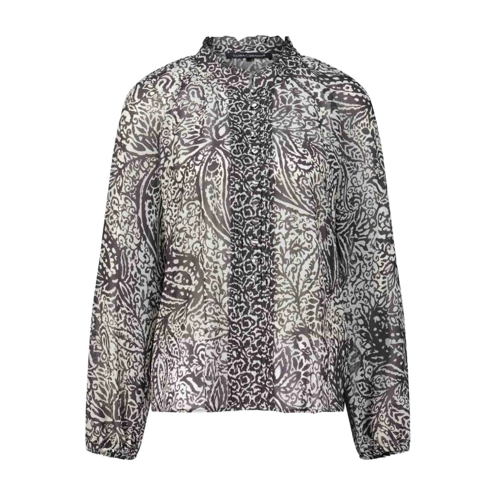 LUISA CERANO Ornamentele Blouse met Gerimpelde Kraag Black Dames